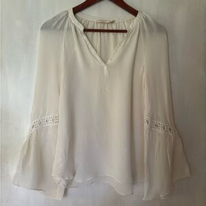 Ramy Brook Ivory Silk Boho Bell Sleeve Blouse Size Small